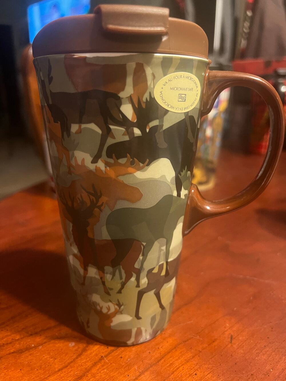 Cypress Home Ceramic Travel Mug Coffee Cup Hunting Camo Deer Moose Elk Country